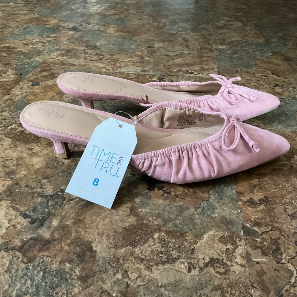 Time And Tru Kitten Heels Womens Size 11 Pink Suede Slip On Heeled Shoes